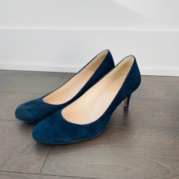 [SOLD] Brown Couture Suede Navy Blue High Heels - Picture 4 of 9